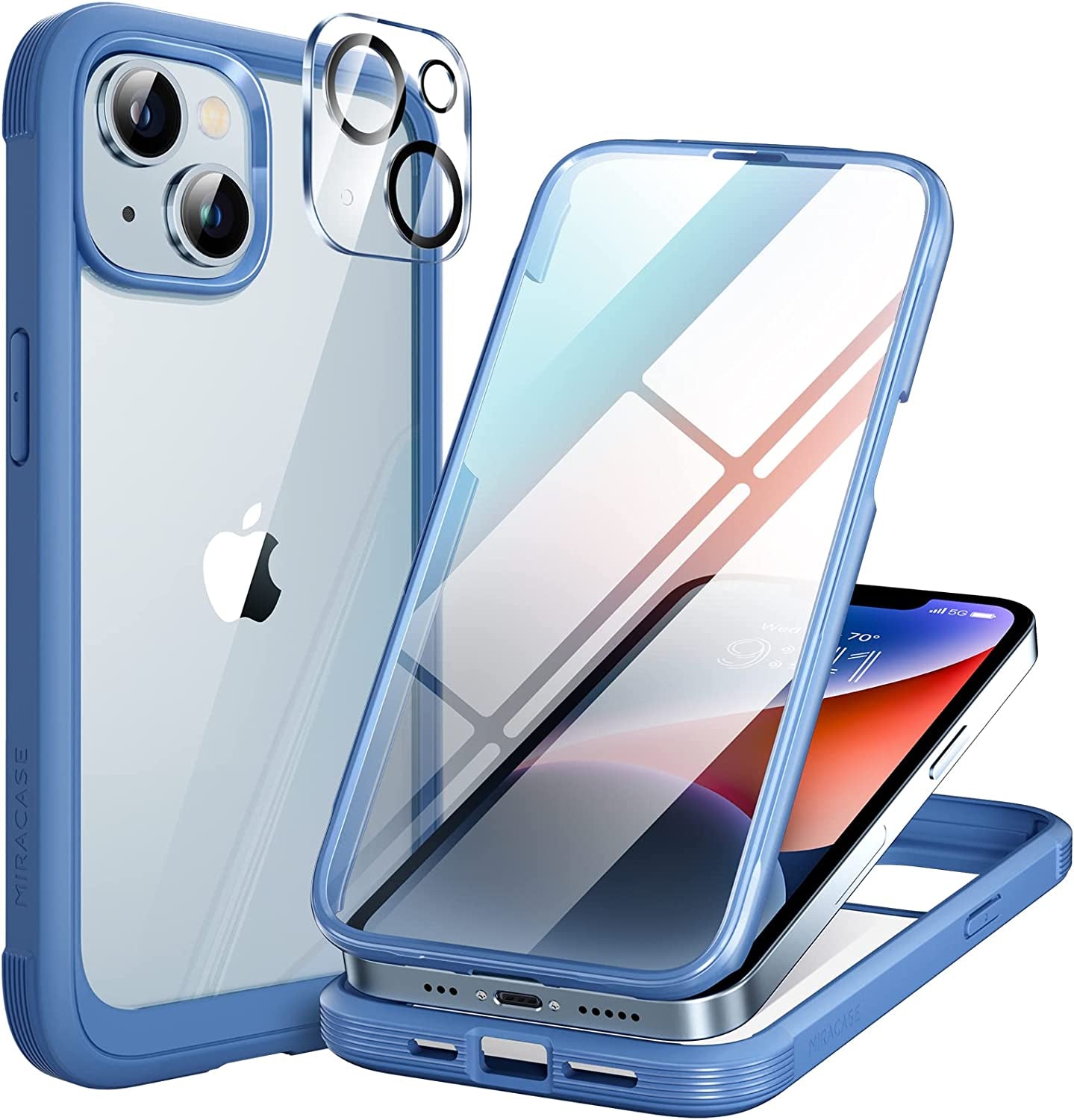 Miracase Glass Series Designed for Iphone 14 Case 6.1 Inch, 2023 Upgrade Full-Body Clear Bumper Case with Built-In 9H Tempered Glass Screen Protector and Camera Lens Protector,Black  Miracase AC-Blue  