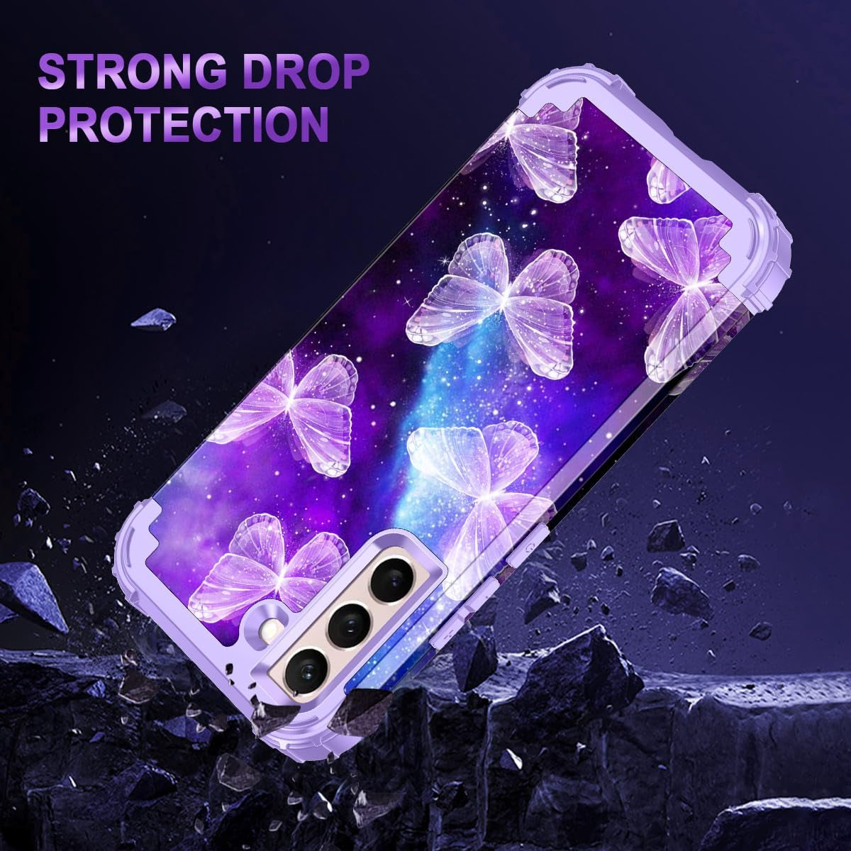Casetego Compatible with Galaxy S22 plus 5G Case,Floral Three Layer Heavy Duty Sturdy Shockproof Full Body Protective Cover Case for Samsung Galaxy S22 plus 5G,Butterfly  Casetego   