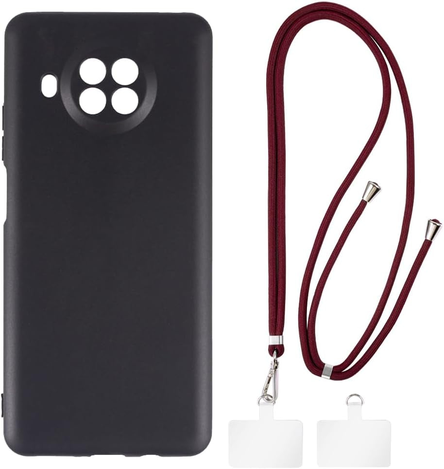 Shantime Xiaomi Mi 10T Lite Case + Universal Mobile Phone Lanyards, Neck/Crossbody Soft Strap Silicone TPU Cover Bumper Shell for Xiaomi Mi 10T Lite 5G (6.67”)  Shantime Black Case + Red Lanyard  