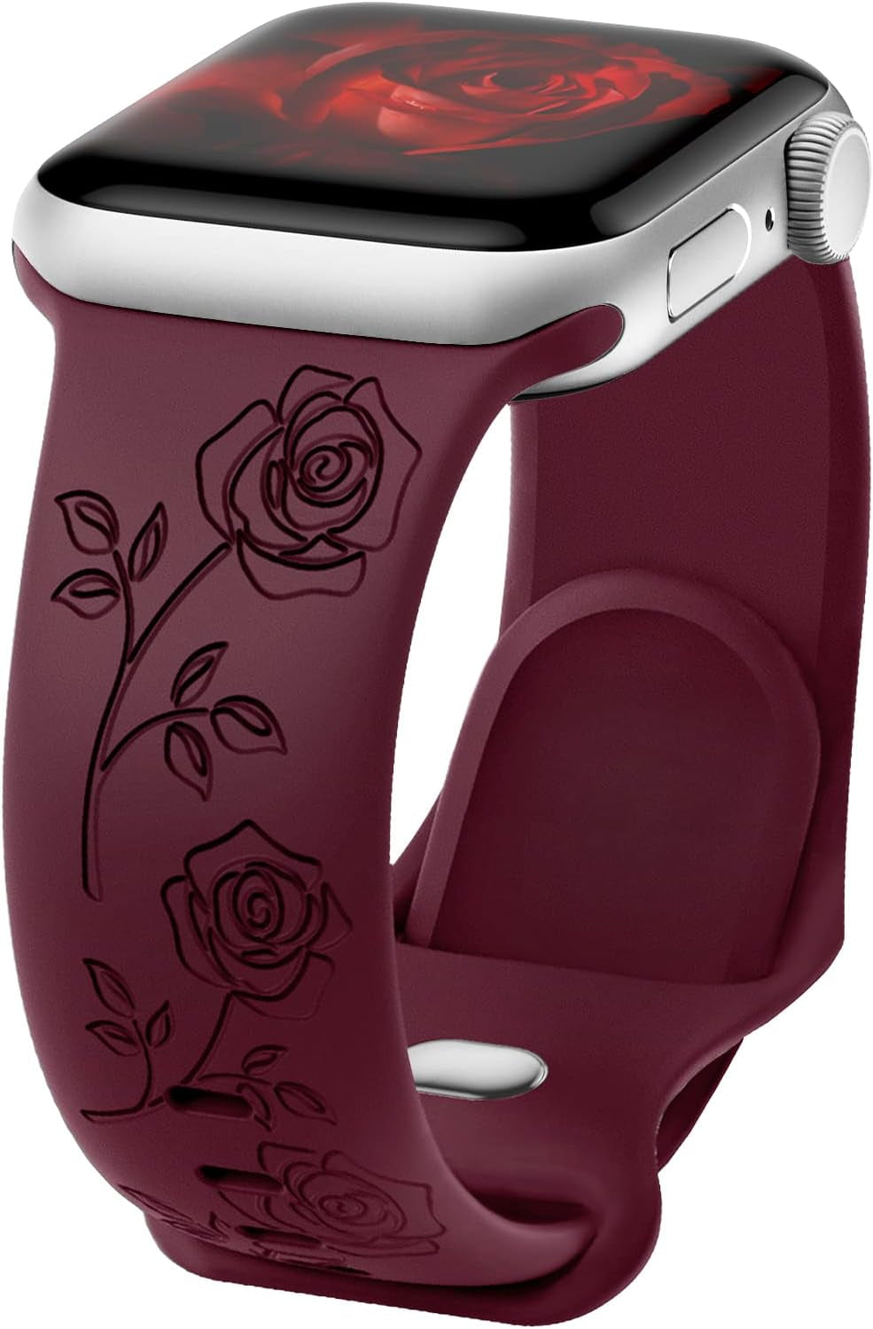 Flower Engraved Band Compatible with Apple Watch Bands 42Mm 44Mm 45Mm 49Mm for Women, Soft Sunflower Laser Silicone Wristbands Cute Sport Straps for Iwatch Series 8/7/Se/6/5/4/3/2/1/Ultra  Butifacion Rose Wine 42mm/44mm/45mm/49mm 