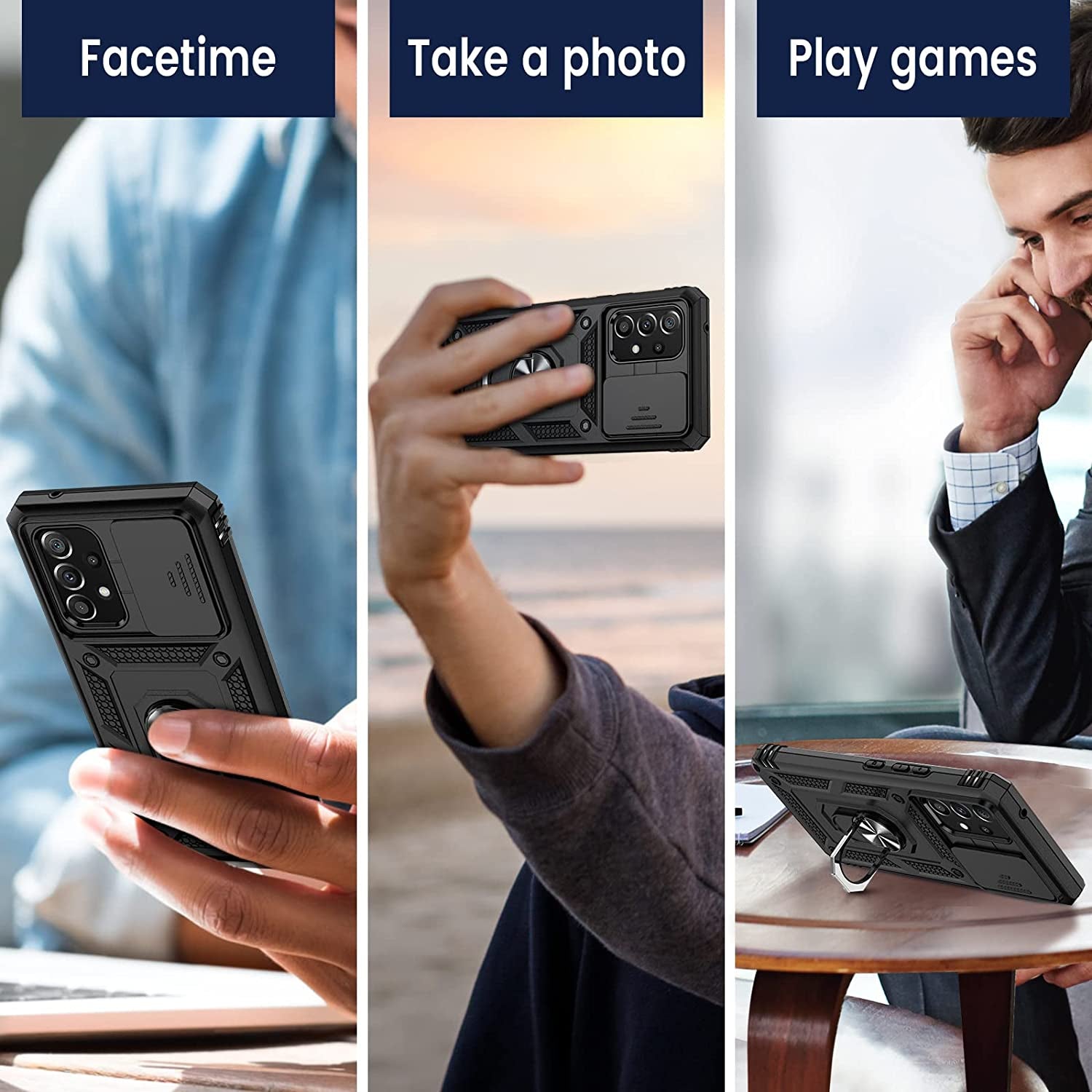 Goton for Samsung A53 5G Case, Galaxy A53 5G Case with Camera Cover & 360°Kickstand Ring with Tempered Glass Screen Protector, Military Grade Shockproof Protective Cover for A53 5G Case Black  Goton   