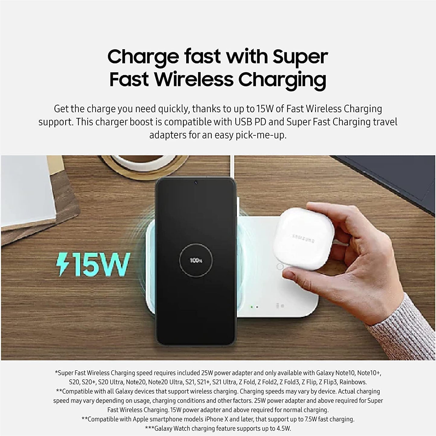 SAMSUNG 15W Wireless Charger Duo W/Usb C Cable, Fast Charge 2 Devices at Once, Cordless Charging Pad for Galaxy Phones, Includes Microfiber Cleaning Cloth (Charger Not Included) - Dark Gray  Samsung   