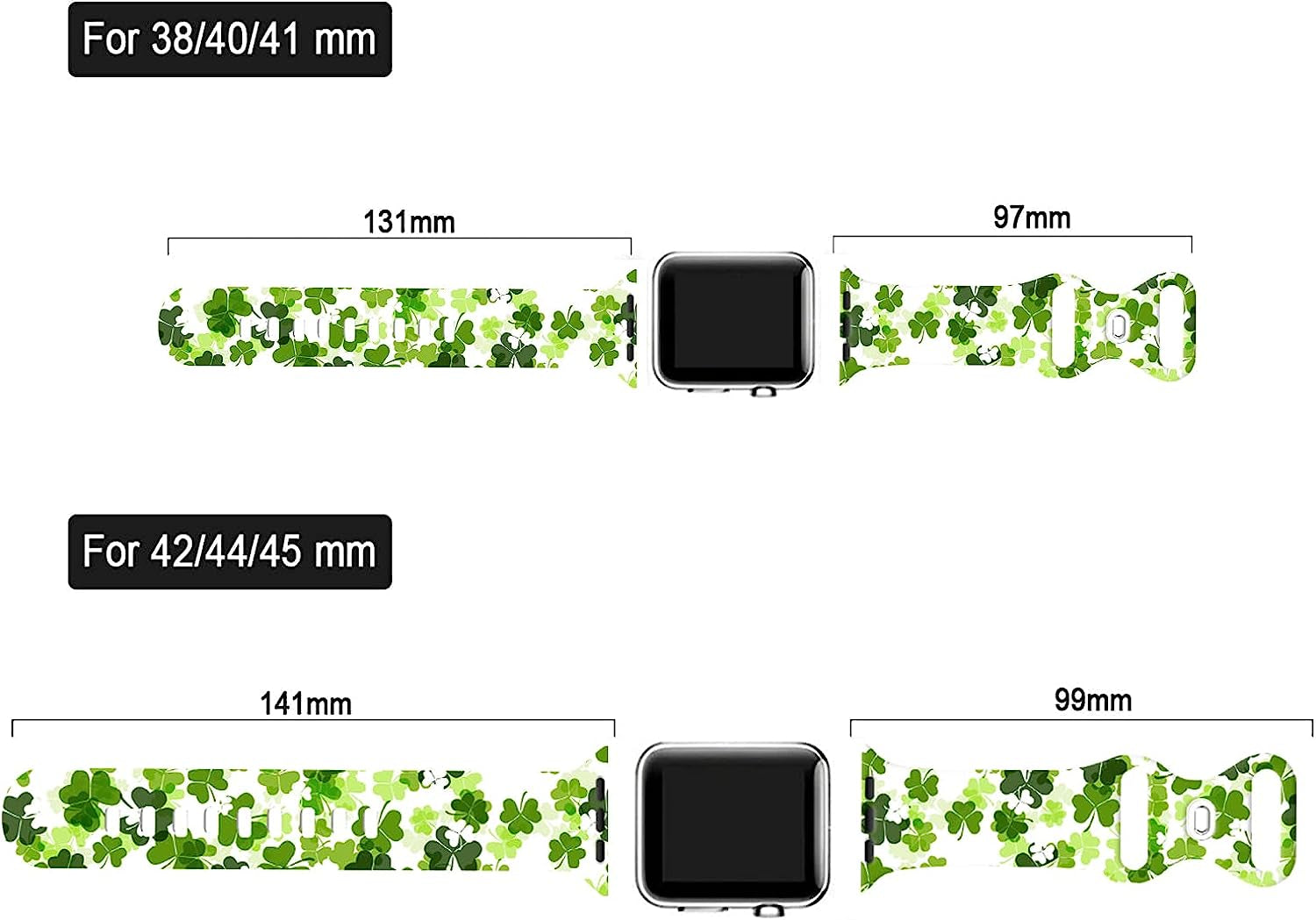 St. Patricks Day Watch Band Compatible with Apple Watch 38Mm 40Mm 41Mm 42Mm 44Mm 45Mm, Four Leaf Clover Shamrock Silicone Replacement Bands Wristbands Strap Compatible with All Iwatch Series  WANSENCE   