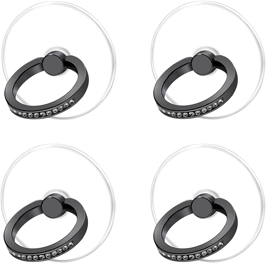 Exoer Transparent Cell Phone Ring Stand Holder Phone Ring Holder Finger Grip Loop Finger Ring Stand (2 Silver 2 Black (Round))  Exoer 4 Black (Round)  