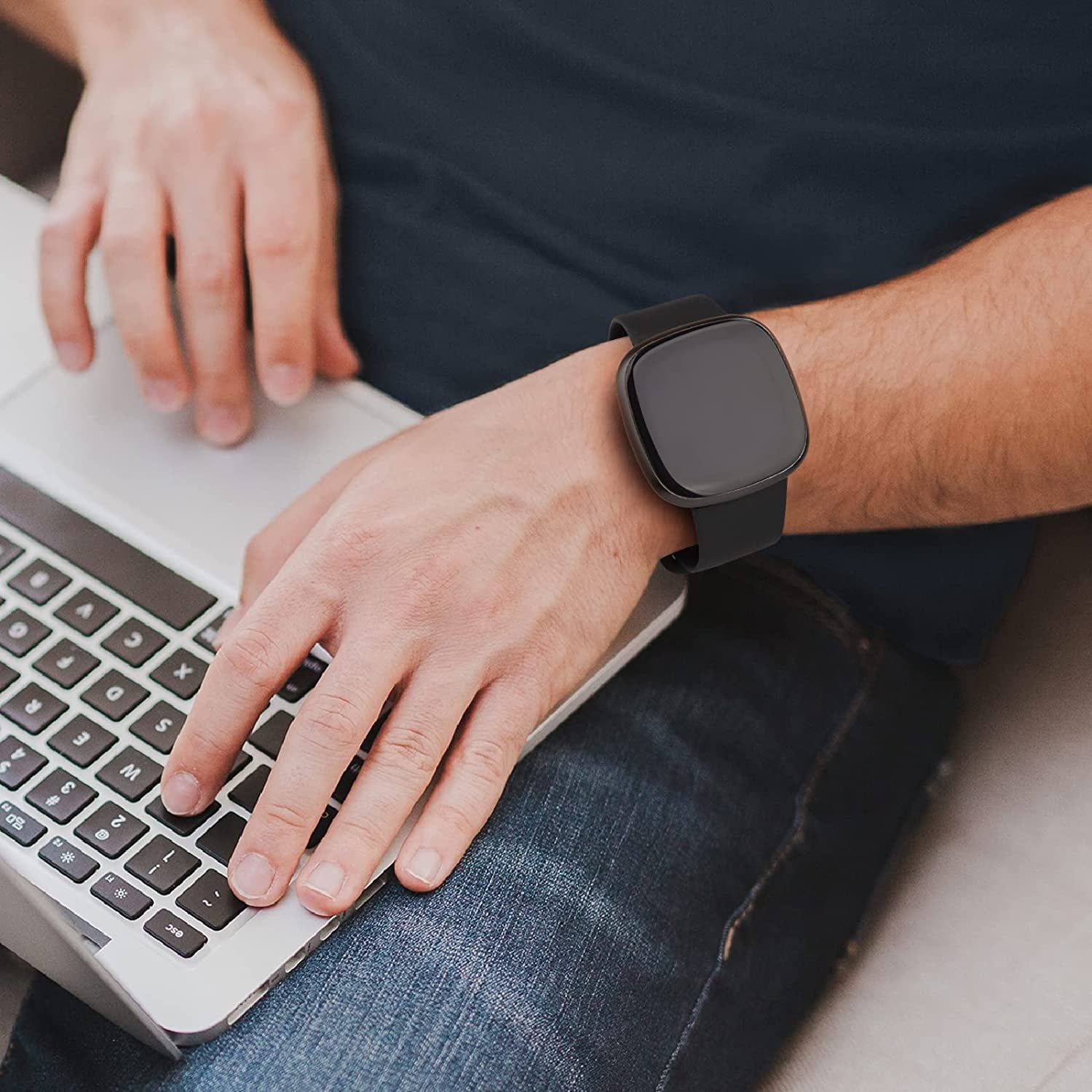 3 Pack Silicone Bands for Fitbit Sense Bands Fitbit Versa 3 Bands Women Men, Classic Soft Sport Bands Replacement Wristbands for Fitbit Sense/Versa 3 Smart Watch (Black/White/Gray, Large)  Amzpas   