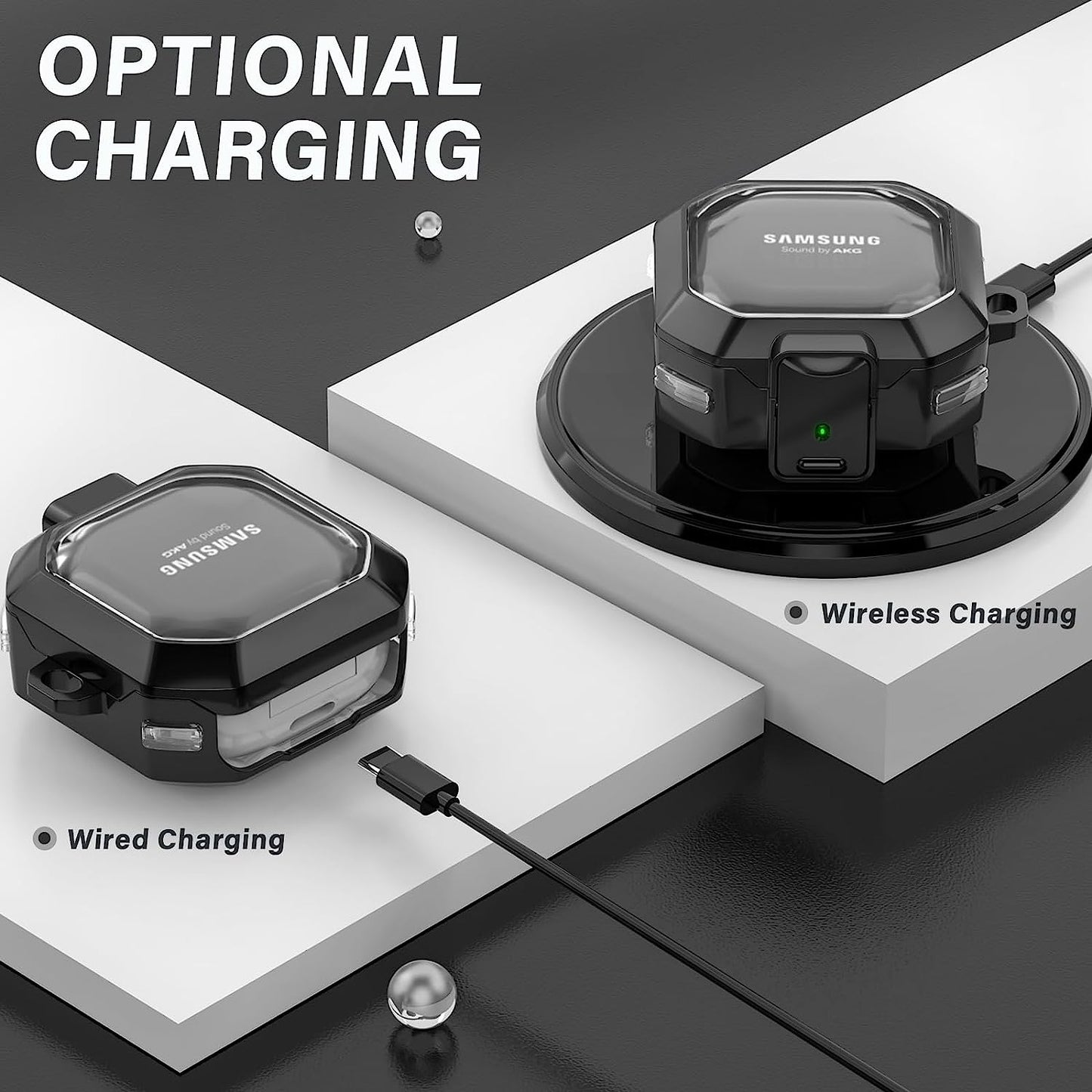 (With Secure Lock) Clear Case Cover for Galaxy Buds 2 Pro Case(2022) /Galaxy Buds Pro Case(2021) /Galaxy Buds 2 Case (2021) /Galaxy Buds Live Case(2020) with Keychain/Zipper Box/Brush -Clear Black  Galafoki   