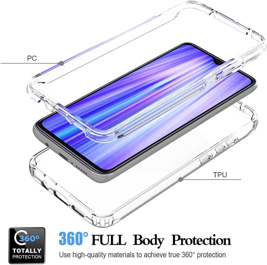 Gufuwo Case for Redmi Note 8 Pro M1906G7I Case with Tempered Glass Screen Protector, Clear 360 Full Body Protection Hard Shell+Soft TPU Bumper Shockproof Cover Case for Xiaomi Redmi Note 8 Pro (Clear)  Gufuwo   