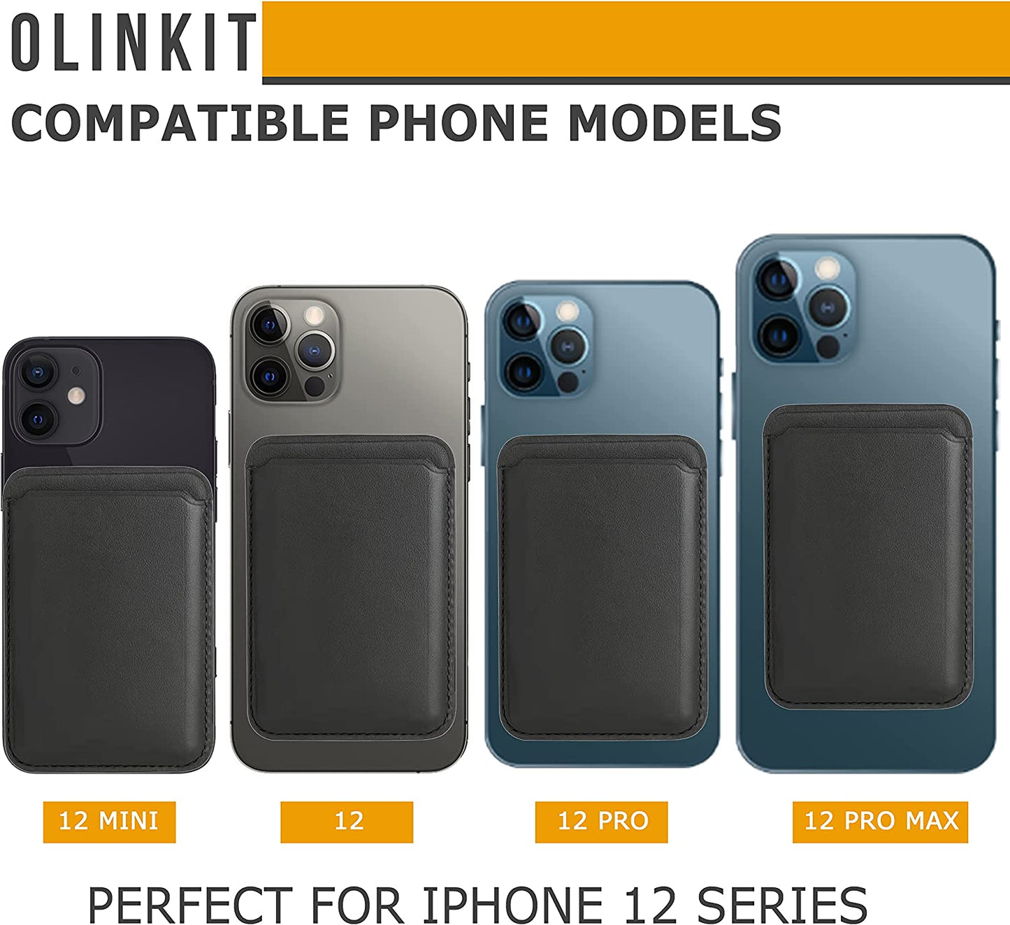 OLINKIT Iphone Magsafe Wallet - Magnetic Card Holder for Back of Phone - Mag Safe Wallet for Iphone 12 Mini Max Pro - Magnetic Wallet Iphone 12 - Magsafe Card Holder Black for Iphone Wallet  OLINKIT   