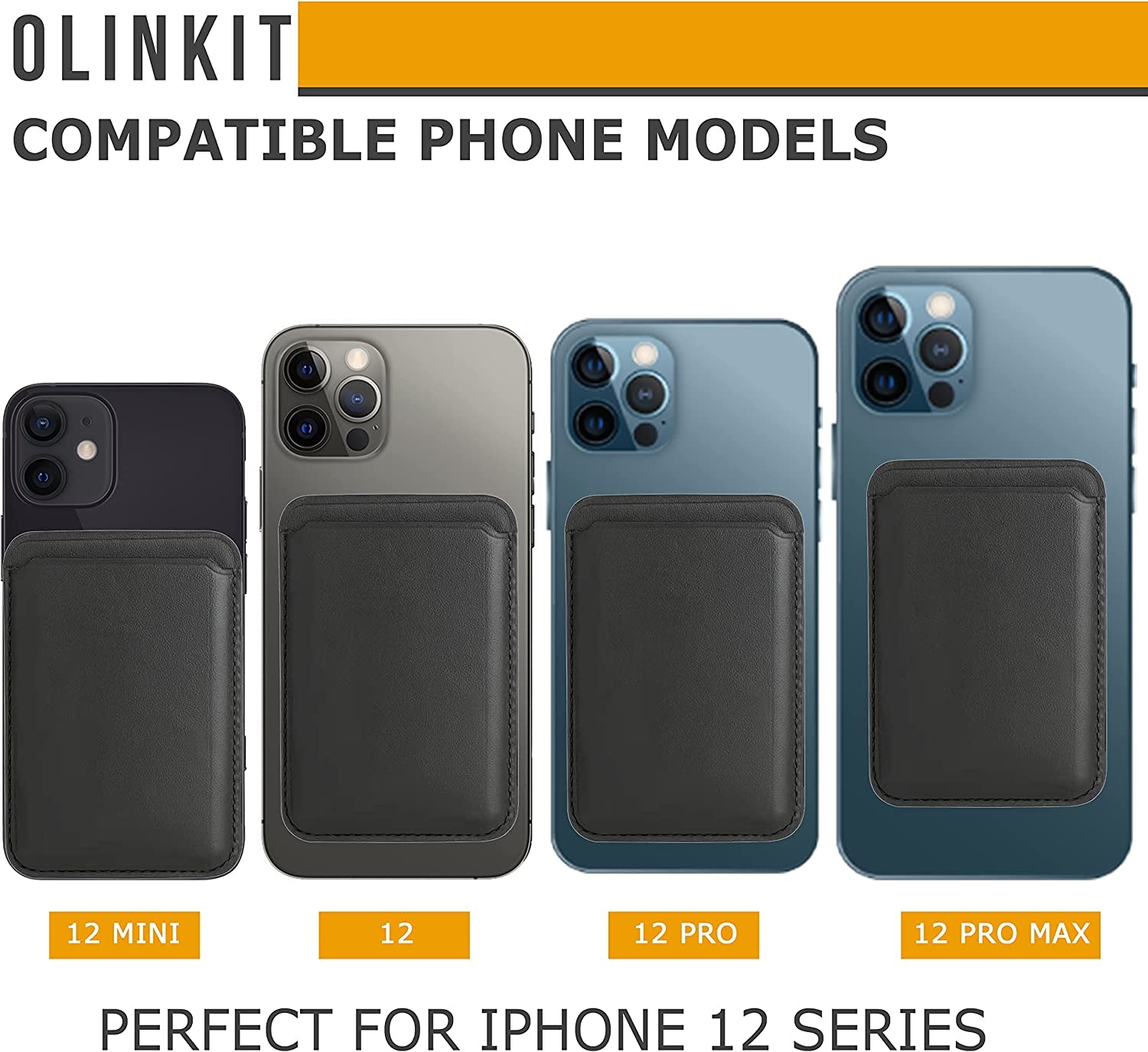 OLINKIT Iphone Magsafe Wallet - Magnetic Card Holder for Back of Phone - Mag Safe Wallet for Iphone 12 Mini Max Pro - Magnetic Wallet Iphone 12 - Magsafe Card Holder Black for Iphone Wallet  OLINKIT   