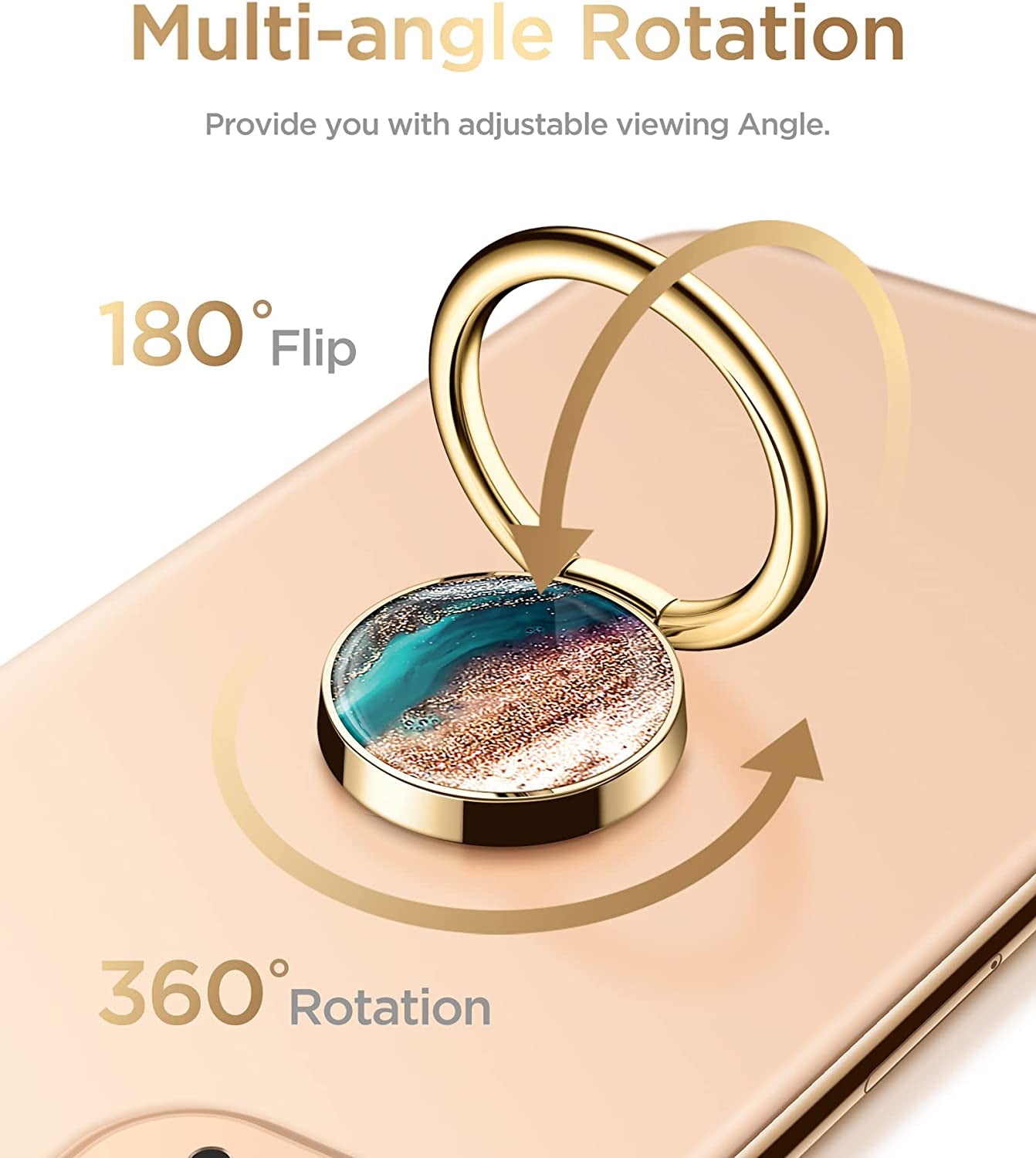 GVIEWIN Marble Cell Phone Ring Holder, Metal Kickstand Grip for Magnetic Car Mount Compatible with Iphone 14 Pro Max/14 Plus/13/12 Series & Galaxy S22/S23 Ultra and Other Smartphones(Drift Sand/Brown)  GVIEWIN   