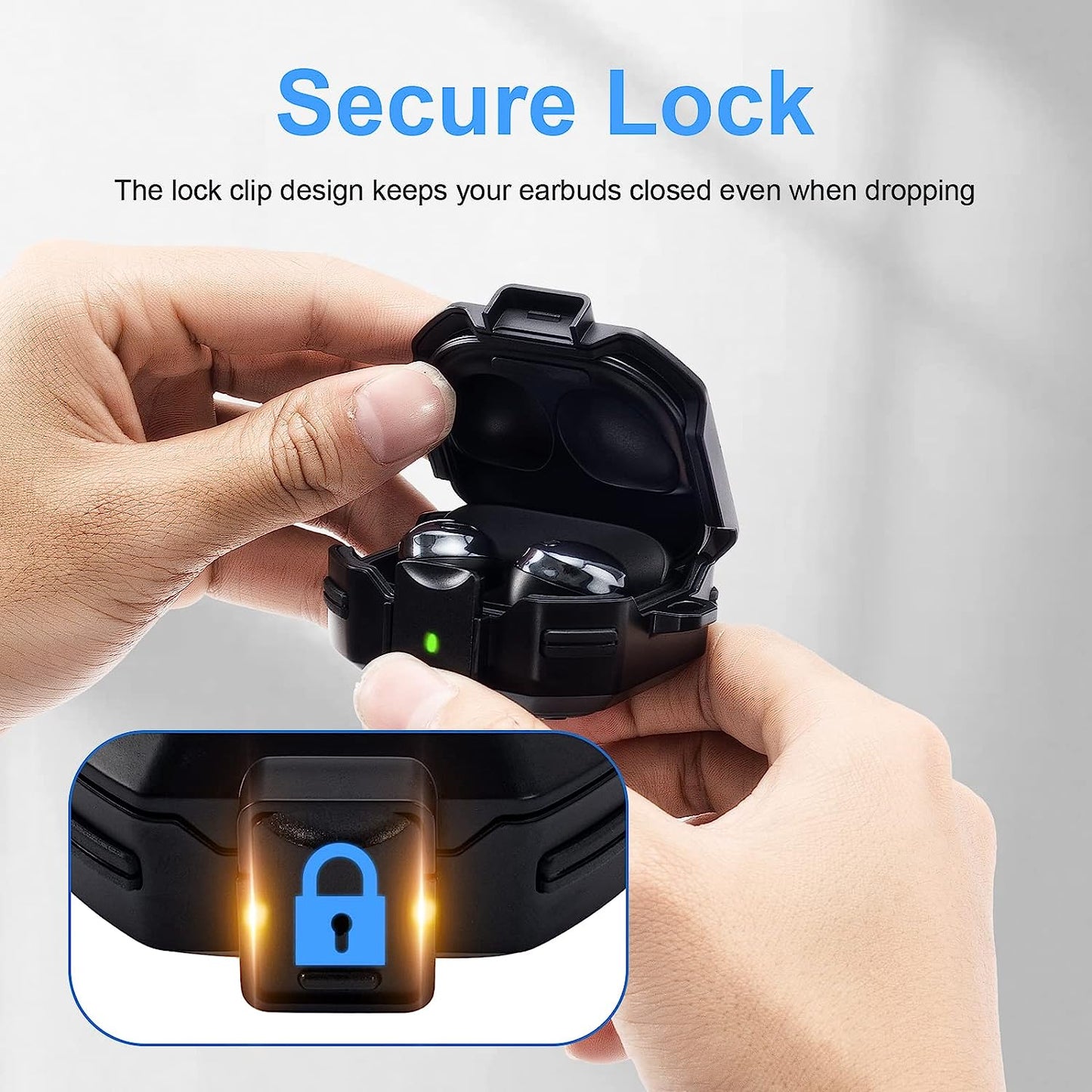 Camofit Armor Case Compatible with Samsung Galaxy Buds 2 / Galaxy Buds Pro/Galaxy Buds Live with Security Lock, Shockproof Protective Skin Cover Compatible with Samsung Earbuds with Keychain (Black)  Camofit   