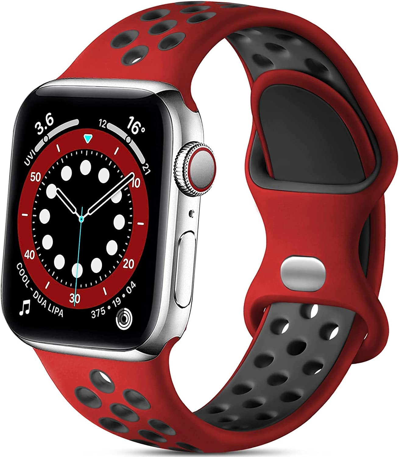 Lerobo Sport Band Compatible with Apple Watch Band 38Mm 40Mm 41Mm 45Mm 44Mm 42Mm for Women Men,Soft Silicone Sport Breathable Wristband Replacement Strap Compatible for Iwatch SE Series 7 6 5 4 3 2 1  PJStore-US Red/Black 38mm/40mm/41mm S/M 