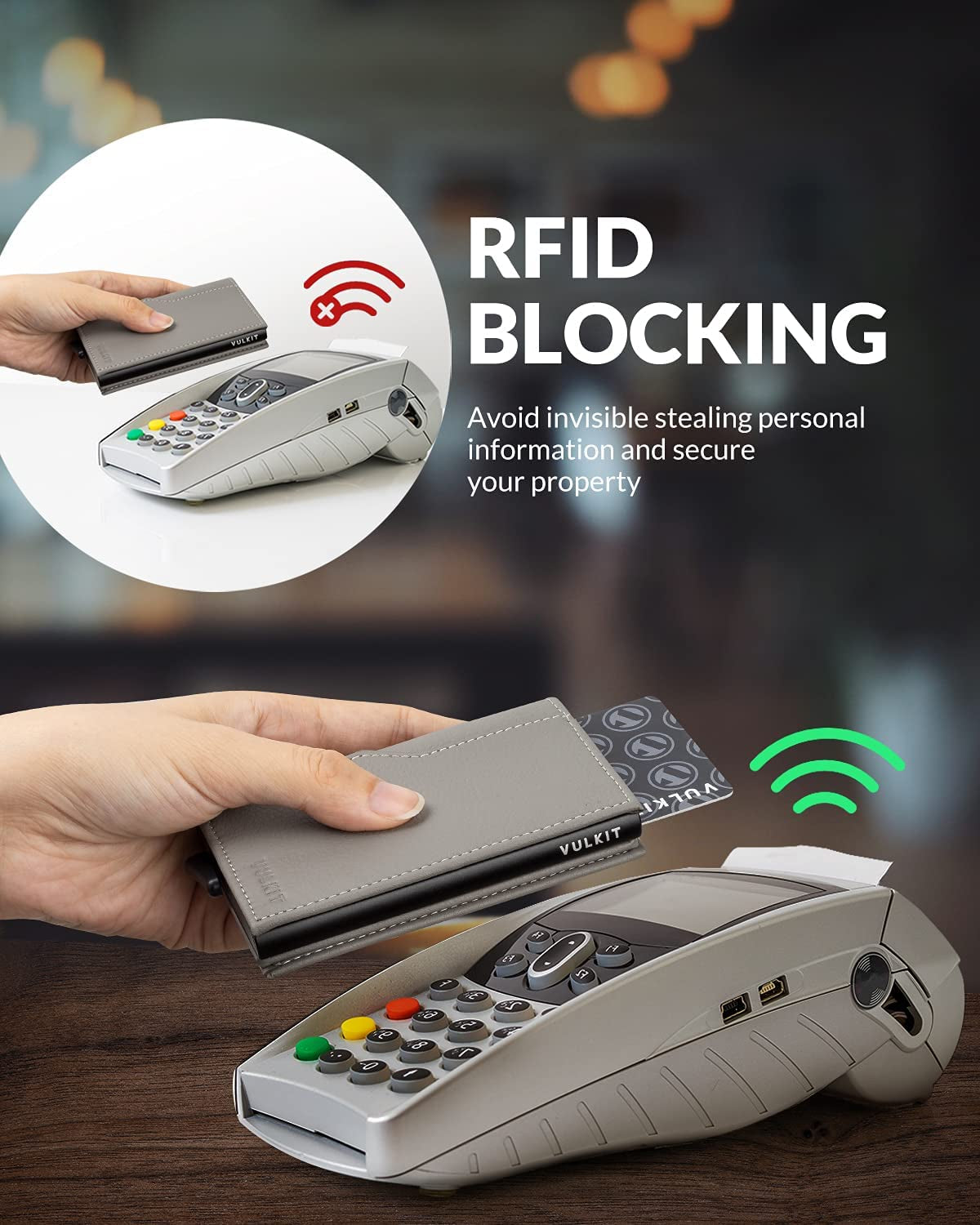 VULKIT Card Holder with ID Window Pop up Cards Slim Leather Wallet RFID Protection up to 12 Cards Card Case  VULKIT   