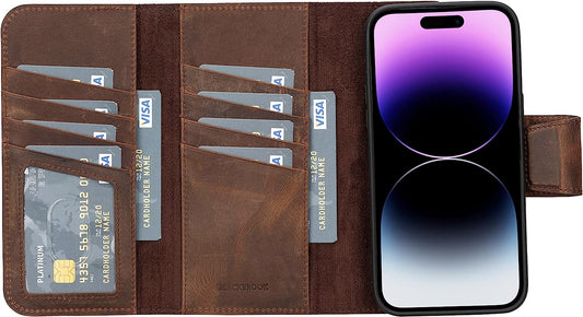 BLACKBROOK Iphone 14 Pro Max Trifold Magnetic Detachable Wallet & Case Set - (2 in 1) Tudor Full Grain Leather Wallet Case for Iphone 14 Pro Max (6.7") - 8 Card Slots, 2 Cash & 1 Clear ID Pockets  BLACKBROOK   