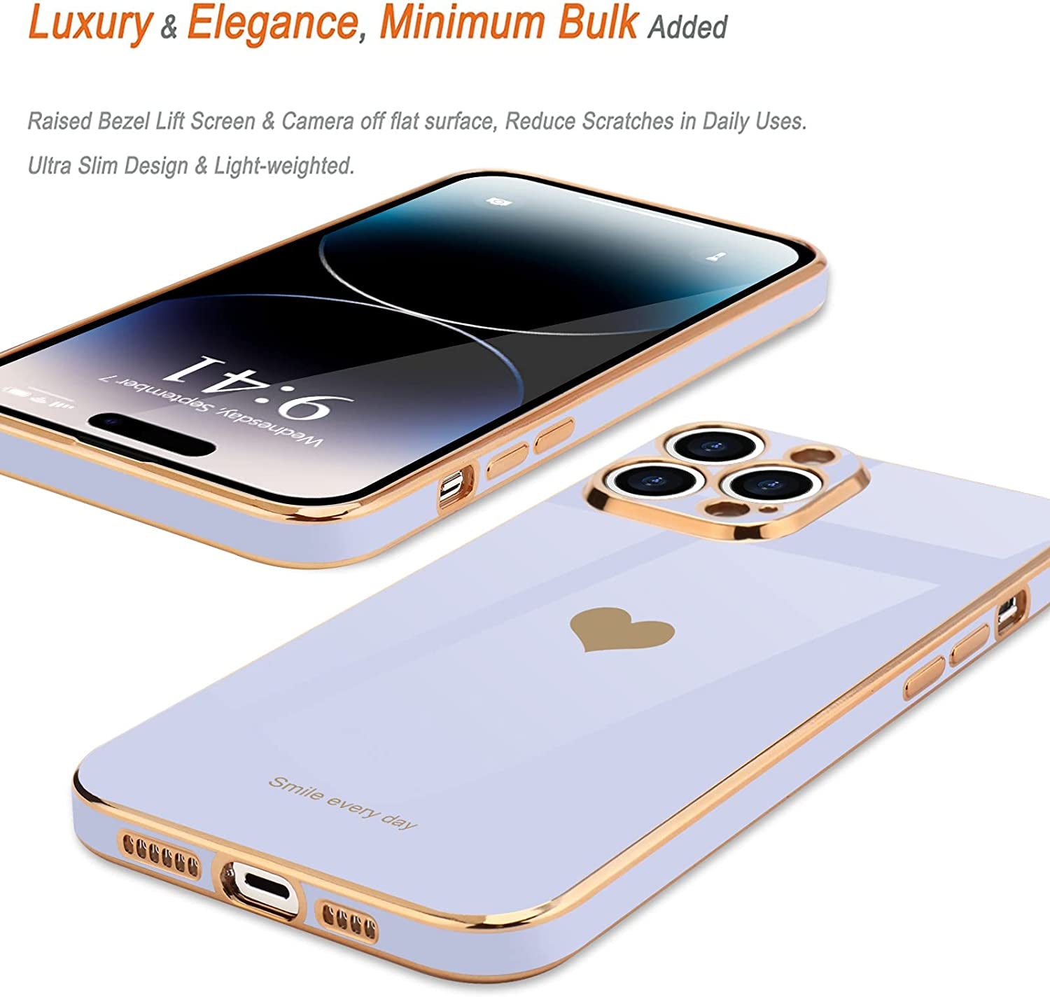 Teageo for Iphone 14 Pro Case for Women Girl Cute Love Heart Luxury Plating Soft Bling Back Cover Raised Full Camera Protection Bumper Silicone Shockproof Phone Case for Iphone 14 Pro, Purple  janzee   