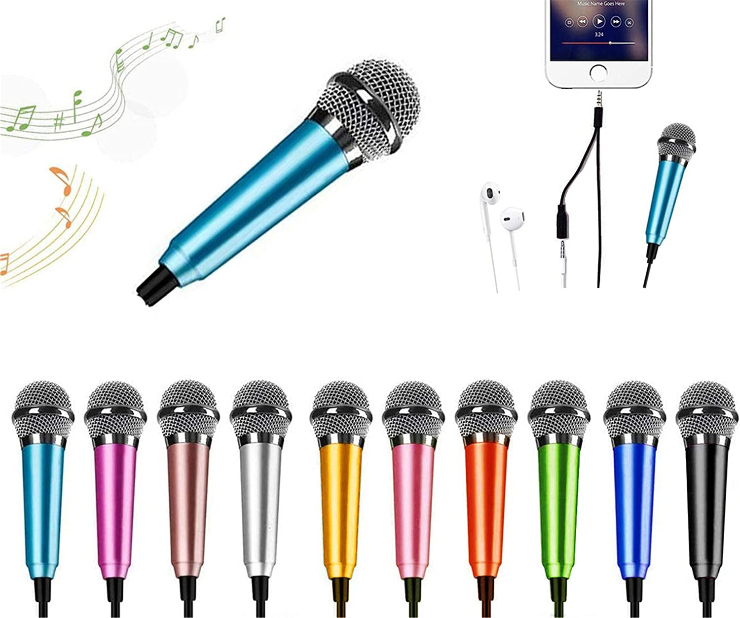 Mini Microphone,Portable Vocal Tiny Microphone, Asmr Microphone,Phone Microphone, Mini Karaoke Microphone for Voice Recording Chatting and Singing on Iphone,Android,Laptop Notebook（Silver）  DELADOLA blue  
