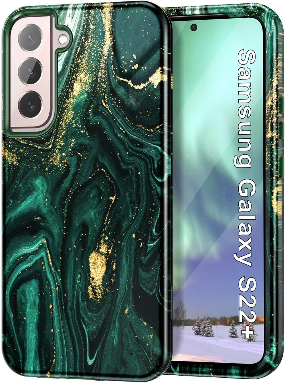 Btscase for Samsung Galaxy S22+/S22 plus 5G Case, Marble Pattern 3 in 1 Heavy Duty Shockproof Full Body Rugged Hard Pc+Soft Silicone Drop Protective Women Girl Covers for S22+/S22 Plus, Blue Gray  Btscase Green Gold  
