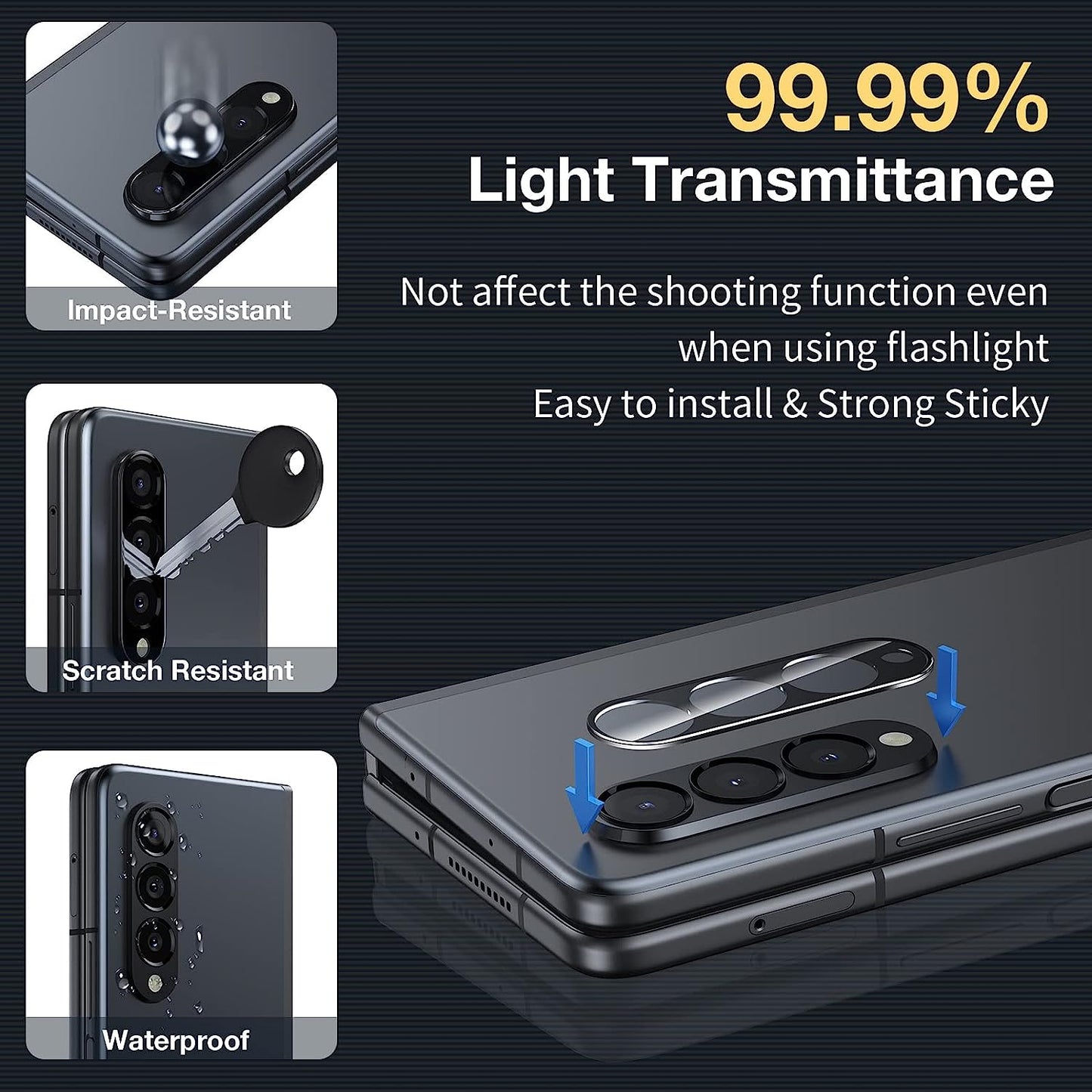 LK [3+3 Pack] 3 Pack Samsung Galaxy Z Fold 3 5G Front Screen Protector with 3 Pack Camera Lens Protector, Anti-Scratch, Hd-Ultra, Easy Installation 9H Hardness Tempered Glass for Galaxy Z Fold 3  LK   