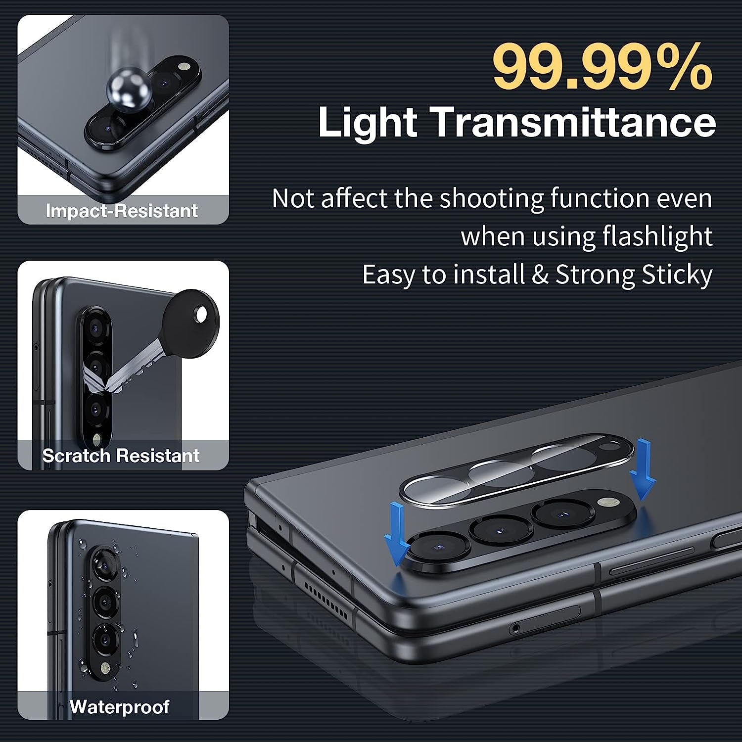 LK [3+3 Pack] 3 Pack Samsung Galaxy Z Fold 3 5G Front Screen Protector with 3 Pack Camera Lens Protector, Anti-Scratch, Hd-Ultra, Easy Installation 9H Hardness Tempered Glass for Galaxy Z Fold 3  LK   