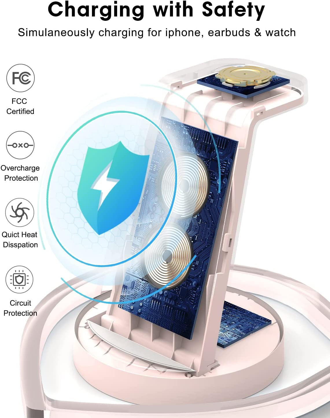 Wireless Charging Station, 3 in 1 Wireless Charger for Iphone 14/13/12/11/Pro/Se/Xs/Xr/X/8 Plus/8, Fast Wireless Charging Stand Dock for Apple Watch Series & Airpods(With Adapter)  shenzhenshijinzhizhuokejiyouxiangongsi   