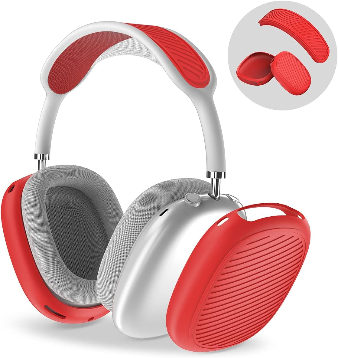 [2 Sets] Case for Airpods Max Ear Cups Cover & Headband Cover, Soft Silicone Anti-Scratch/Dust-Proof Earphone Earpad Cover & Headband Cushion for Apple Airpods Max - Airpods Max Accessories (Red)  WQNIDE   