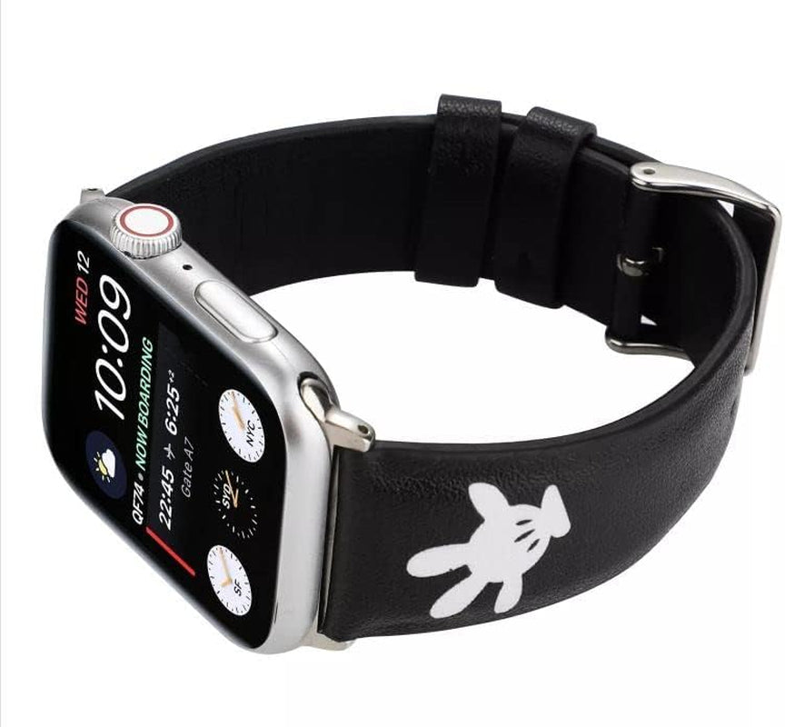 MIADEAL Cartoon Mouse Bands for Apple Watch, Genuine Leather, Fits Series Ultra 8 7 SE 6 5 4 3 Sizes 38Mm/40Mm/41Mm/42Mm/44Mm/45Mm/49Mm  MIADEAL Black 1 38mm, 40mm or 41mm 