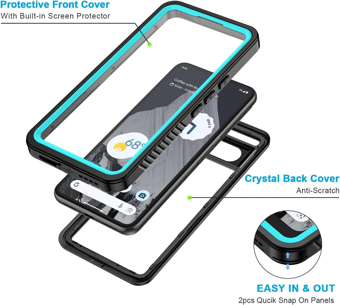 Lanhiem Pixel 8 Pro Case, IP68 Waterproof Dustproof Case with Built-In Screen Protector, Rugged Full Body Shockproof Protective Clear Cover for Google Pixel 8 Pro, Blue  Lanhiem   