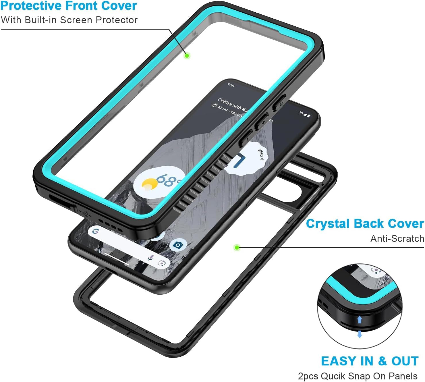 Lanhiem Pixel 8 Pro Case, IP68 Waterproof Dustproof Case with Built-In Screen Protector, Rugged Full Body Shockproof Protective Clear Cover for Google Pixel 8 Pro, Blue  Lanhiem   