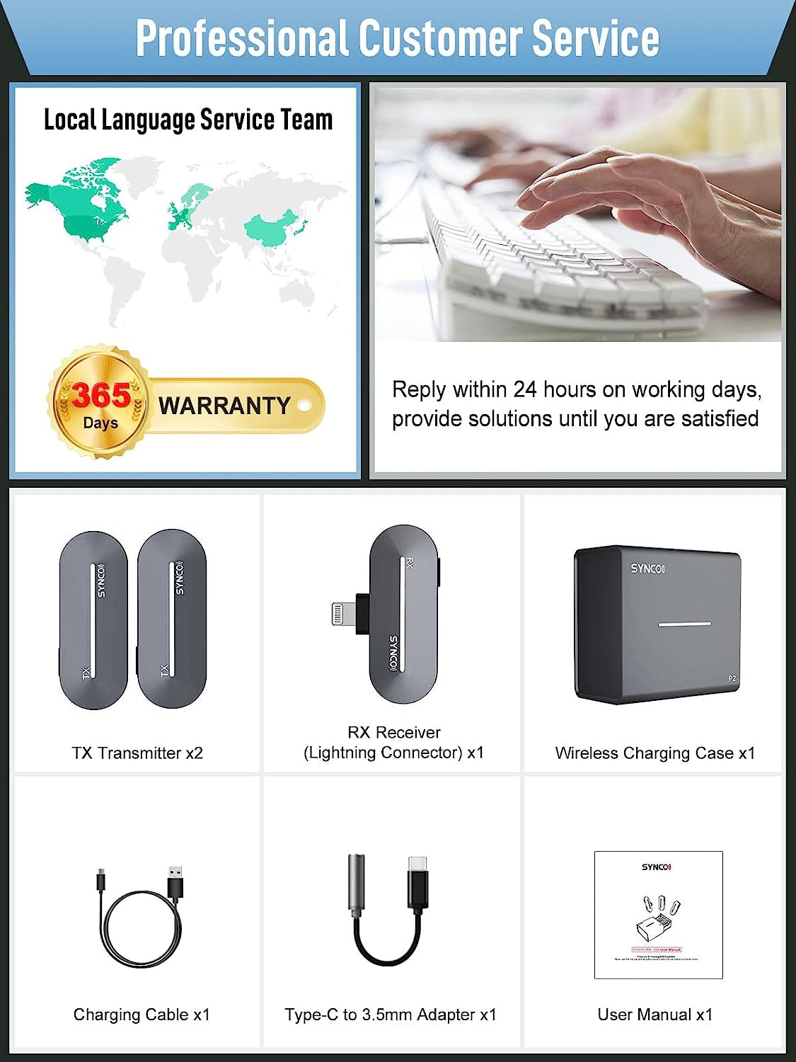 SYNCO Wireless Lavalier Microphone for Iphone, P2L Dual Mic with Noise Reduction, Voice Changer Plug Play with Charging Case Clip Mic for Lightning Smartphone, Microphone-For-Iphone  SYNCO   