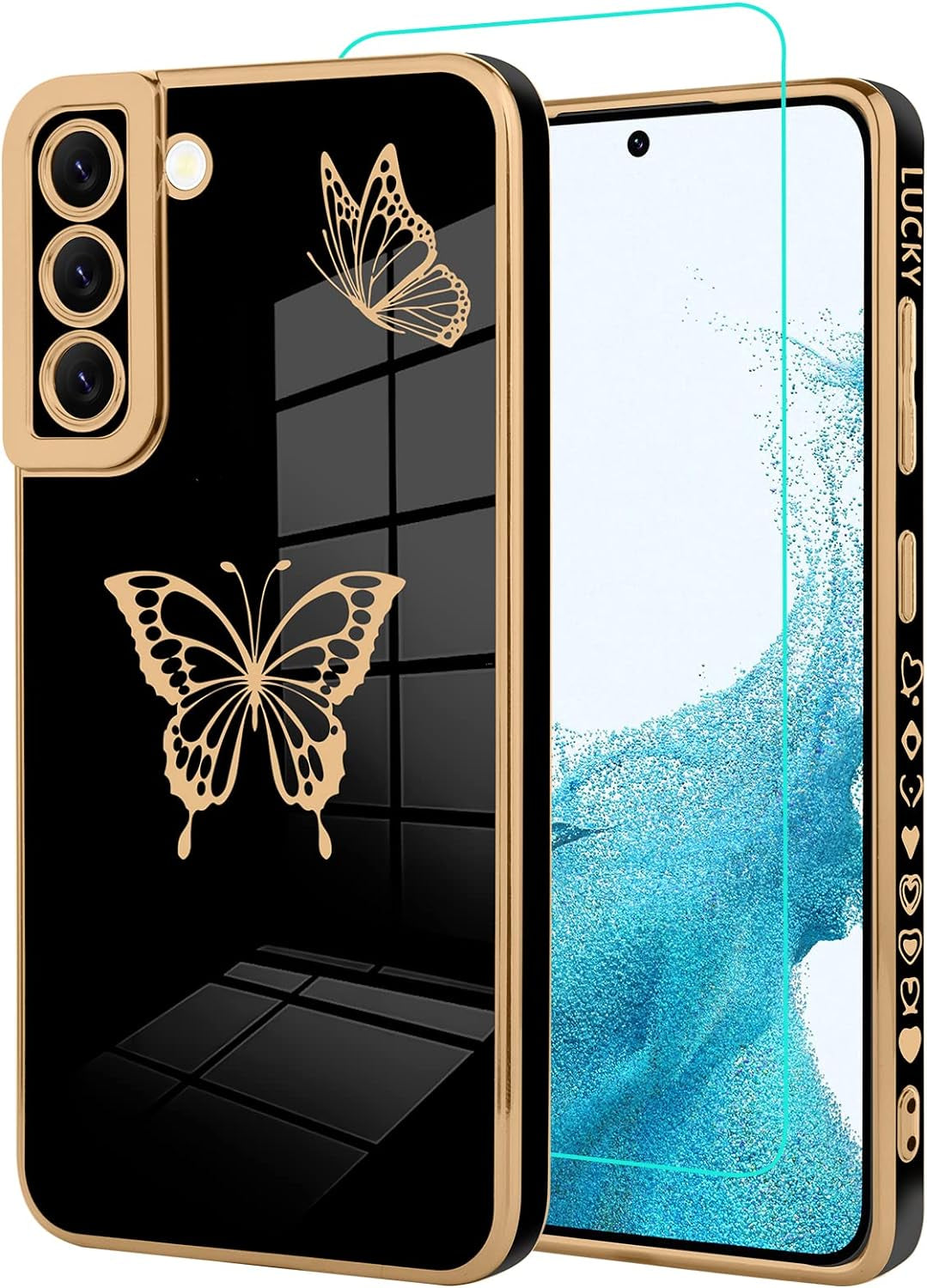 Jefonha for Samsung Galaxy Note 20 Ultra 6.9 Inch Plating Cute Butterflies Cover with Screen Protector Cute Side Pattern Soft TPU Shockproof Full Camera Lens Protection Electroplated Case - Black  Jefonha Samsung Galaxy S22 Samsung Galaxy S22 6.1 Inch 