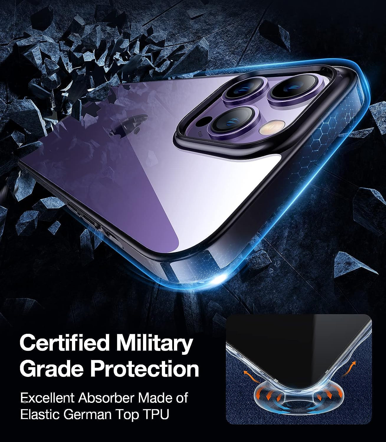 TORRAS Crystal Clear Designed for Iphone 14 Pro Case, Ultra-Thin [Non-Yellowing] [Military Protective Absorber] Slim Fit Soft Silicone TPU Cover for Iphone 14 Pro Phone Case 6.1 Inch, Dark Purple  TORRAS   