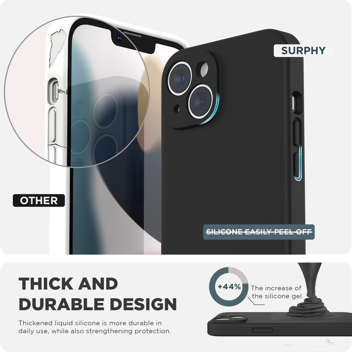 SURPHY Compatible with Iphone 14 Case with Screen Protector (Camera Protection + Soft Microfiber Lining) Liquid Silicone Phone Case 6.1 Inch 2022, Black  SURPHY   