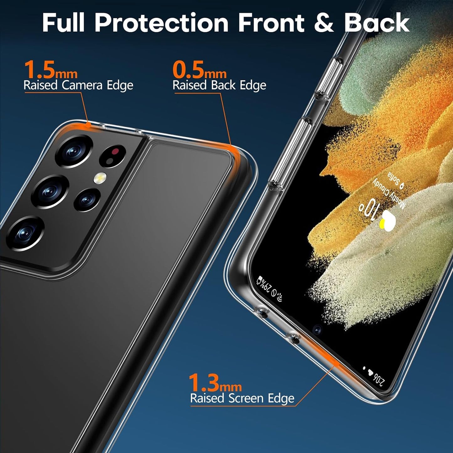 Rayboen Case for Galaxy S21 Ultra 5G with Screen Protector Soft(2Pcs), Crystal Clear Designed Shockproof Phone Case, Hard PC Back Soft TPU Frame Slim Transparent Cover for Samsung Galaxy S21 Ultra  Rayboen   