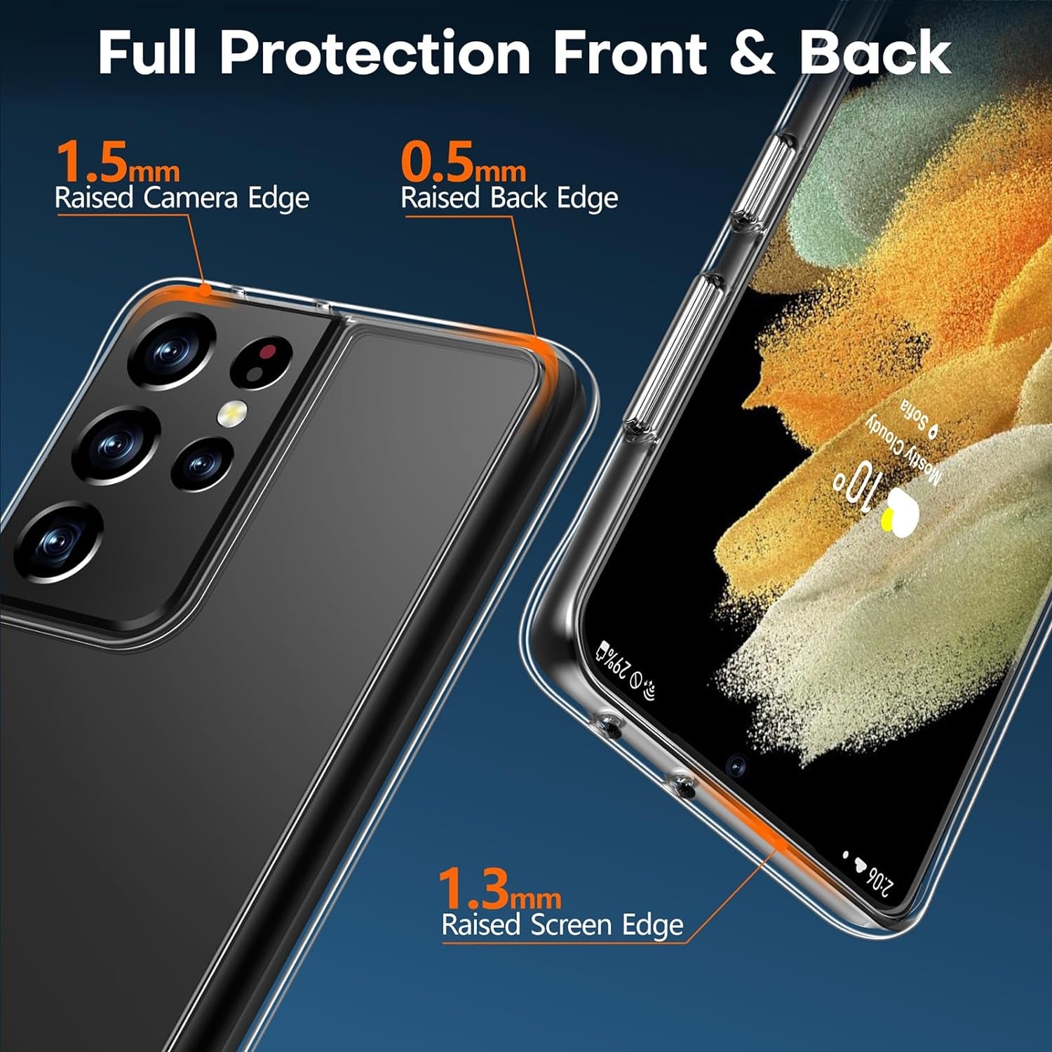 Rayboen Case for Galaxy S21 Ultra 5G with Screen Protector Soft(2Pcs), Crystal Clear Designed Shockproof Phone Case, Hard PC Back Soft TPU Frame Slim Transparent Cover for Samsung Galaxy S21 Ultra  Rayboen   