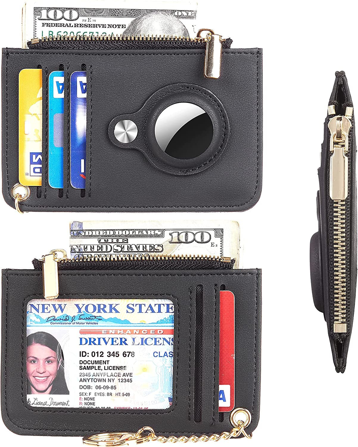 Hawanik Women'S Slim Keychain Wallet Compatible with Airtag Wallet Holder Case (Black)  Hawanik   