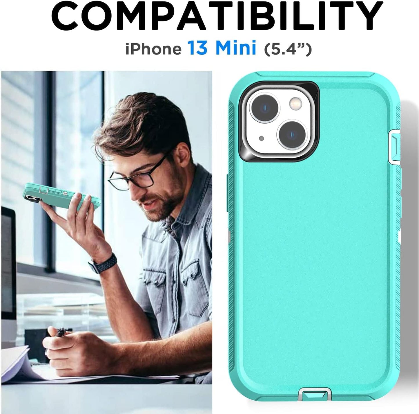 Aicase for Iphone 13 Mini Case(5.4") with Glass Screen Protector, Heavy Duty Drop Protection Full Body Rugged Shockproof/Dust Proof Military Protective Tough Durable for Iphone 13 Mini 5.4"_9  AICase   