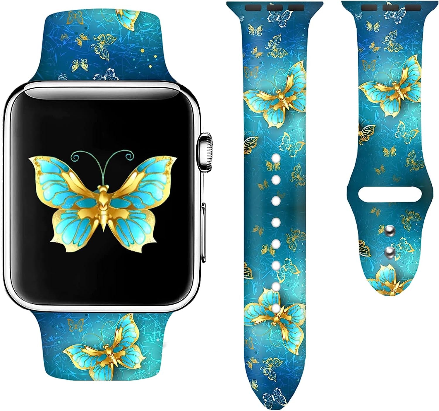 Camo Watch Bands Compatible with Apple Watch 38Mm 40Mm 41Mm 42Mm 44Mm 45Mm for Women Men, Adjustable Soft Silicone Sport Wristbands Replacement Strap for Iwatch Series 7 6 5 4 3 2 1  GEJPJGE Psychedelic Butterfly 2 42mm/44mm/45mm/49mm (M/L) 