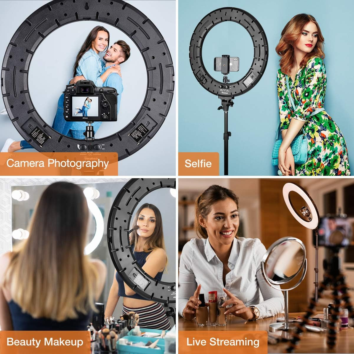 Inkeltech Ring Light - 18 Inch 60 W Dimmable LED Ring Light Kit with Stand - Adjustable 3000-6000 K Color Temperature Lighting for Vlog, Makeup, Youtube, Camera, Photo, Video - Control with Remote  INKELTECH   