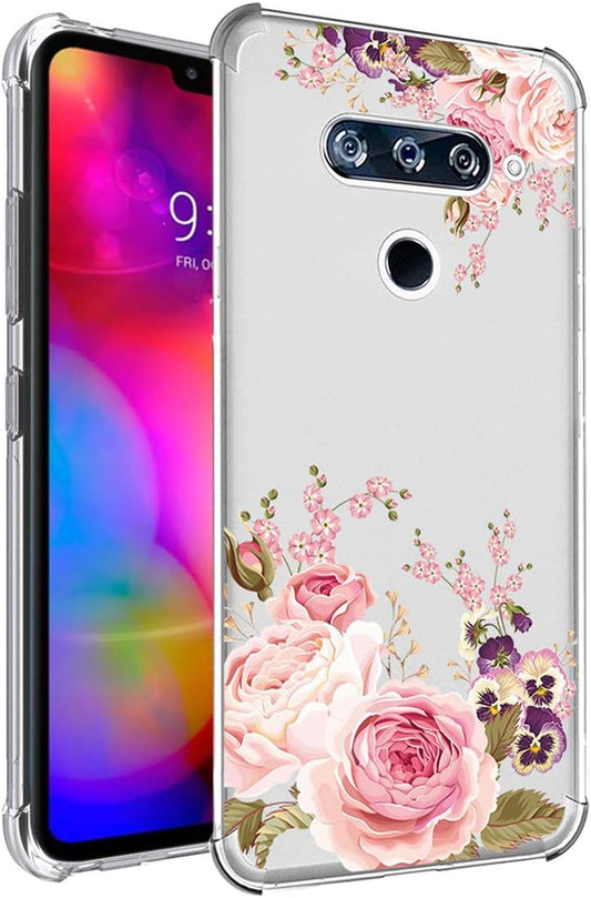 Ueokeird Case for LG V40 Thinq Case, for LG V40 Case with Flowers, Slim Shockproof Clear Floral Pattern Soft Flexible TPU Back Phone Protective Cover for LG V40 Thinq (2018 Release) (Rose Flower)  Ueokeird   