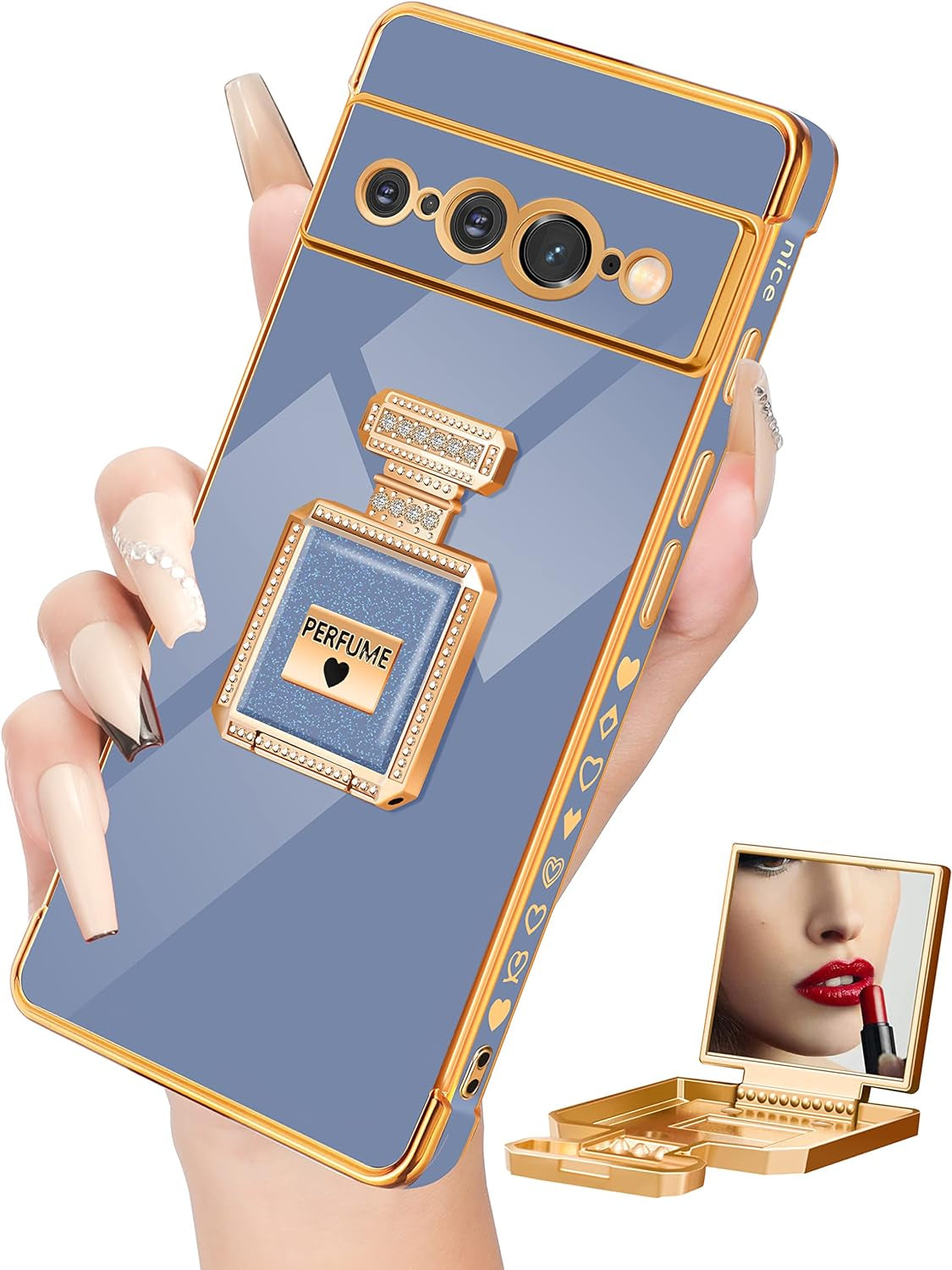 Buleens for Pixel 6 Pro Case with Metal Perfume Bottle Mirror Stand,Cute Women Girly Heart Cases for Google Pixel 6 Pro Case, Elegant Luxury Phone Cover for Pixel 6 Pro Phone Case 6.7''Sierra Blue  Buleens Dark Blue For Google Pixel 7 Pro 