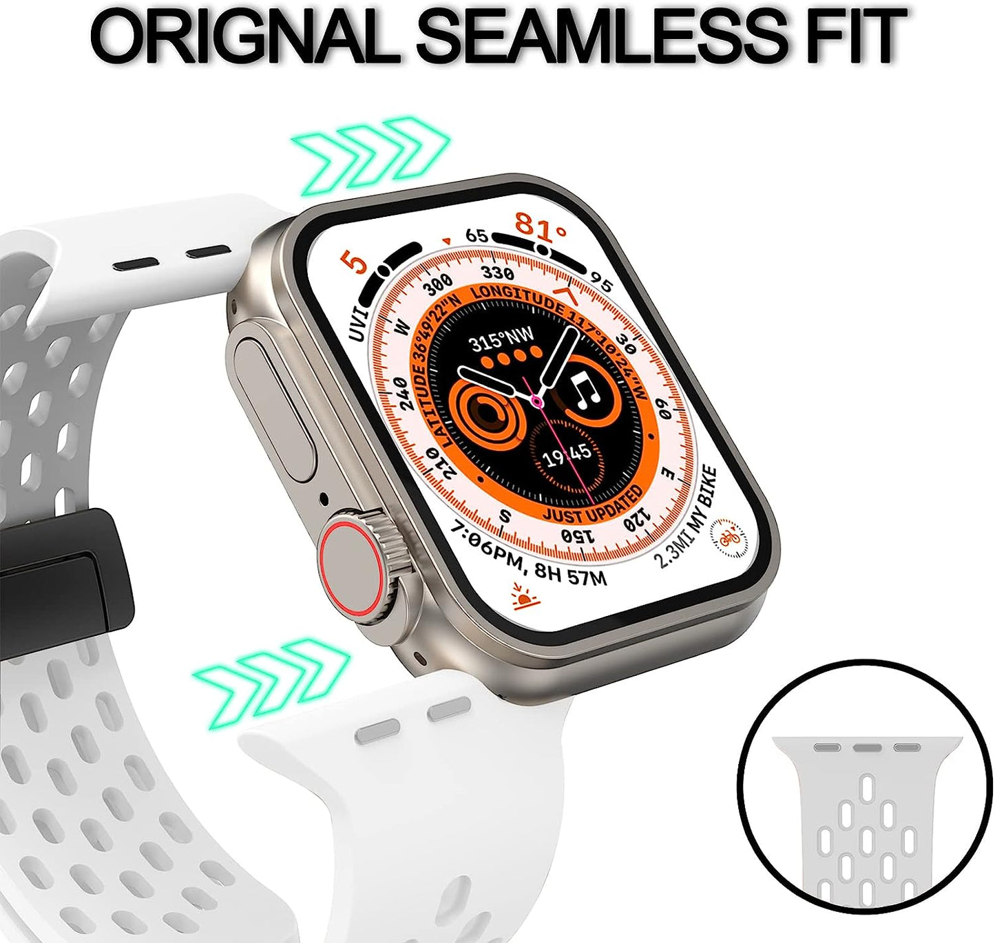 Magnetic Folding Buckle Sport Watch Band,Compatible with Apple Watch Band 38Mm 40Mm 41Mm 42Mm 44Mm 45Mm 49Mm,Soft Silicone Strap for Iwatch Ultra Series 8 7 6 5 4 3 2 1 SE, for Men Women  PZAZT   