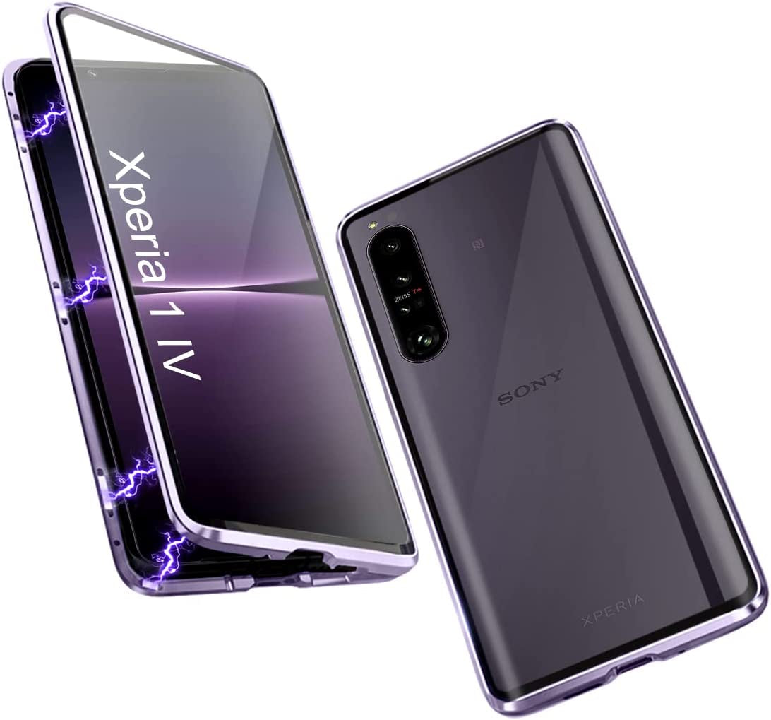 QUIETIP Case Compatible Sony Xperia 1 Iv,Magnetic Metal Frame Clear Tempered Glass + Hard PC Matte Back Non Slip Shockproof Case with Camera Protector,Silver White  QUIETIP Purple 6.5 Inches 