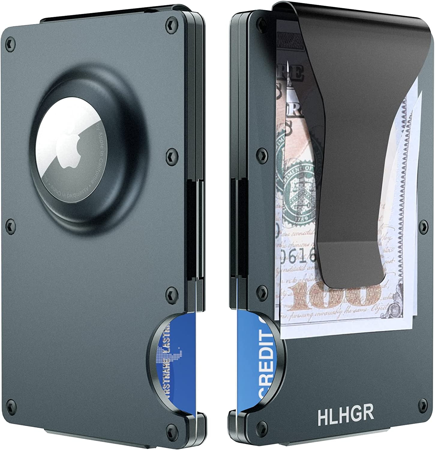 HLHGR Airtag Wallet Men Genuine Leather Cash Credit Card Bifold Wallet RFID Blocking with Airtag Case Holder Front Pocket for Apple Air Tag（ Airtag Not Inside） (Leather, Black)  HLHGR Gray  