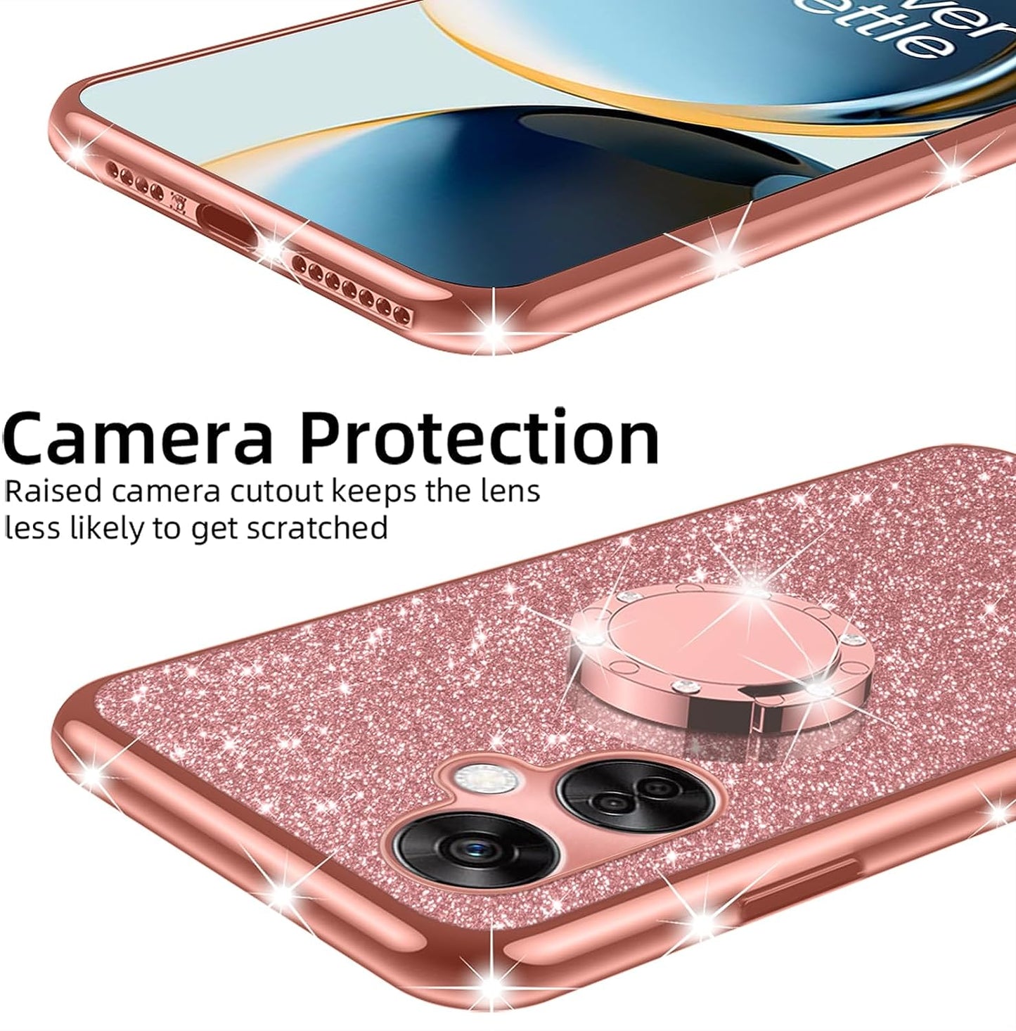 Nancheng for Oneplus Nord N30 5G Case (2023), Phone Case for Nord N30 5G 5G Women Glitter Cute Luxury Soft TPU Silicone Clear Cover with Stand Bumper Shockproof Full Body Protection Case - Rose Gold  nancheng   
