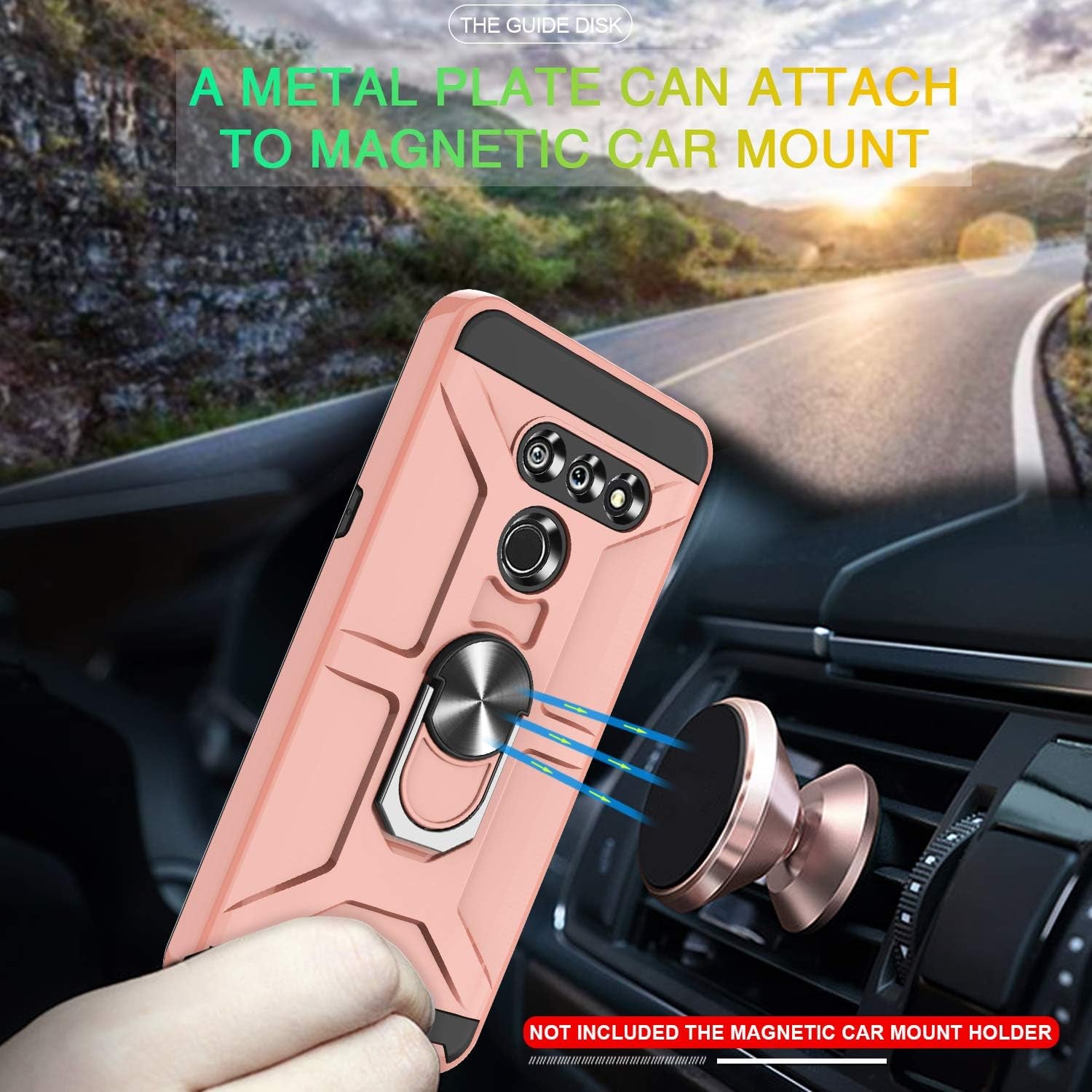 G8 Thinq Case, G8 Case with HD Screen Protector, Atump 360° Rotation Ring Holder Kickstand [Work with Magnetic Car Mount] PC+ TPU Phone Case for LG G8, Rose Gold  Atump   