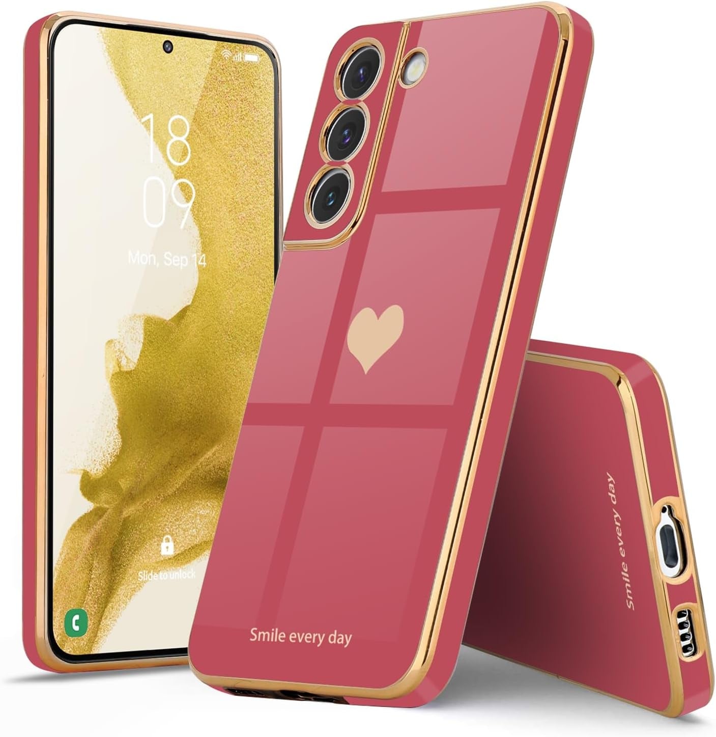 Teageo for Samsung Galaxy S22 5G Case for Women Girl Cute Love-Heart Luxury Bling Soft Back Cover Raised Full Camera Protection Bumper Silicone Shockproof Phone Case for Galaxy S22 5G, Bright Blush  janzee   