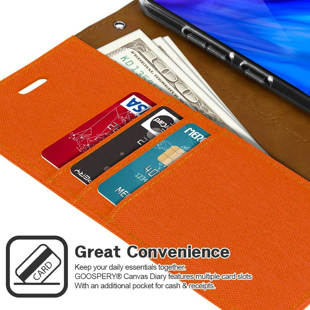 GOOSPERY Canvas Wallet for LG V40 Thinq Case (2018) Denim Stand Flip Cover (Orange)  GOOSPERY   
