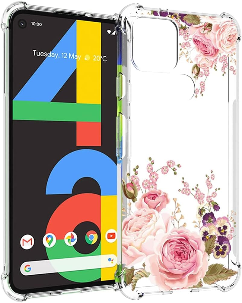 Yerebel Case for Google Pixel 4A (Not Fit Pixel 4A 5G) G025J, GA02099 Cute Case, Clear Flexible Bumper TPU Soft Rubber Silicone Cover Phone Case for Google Pixel 4A (Roseflower)  Yerebel   