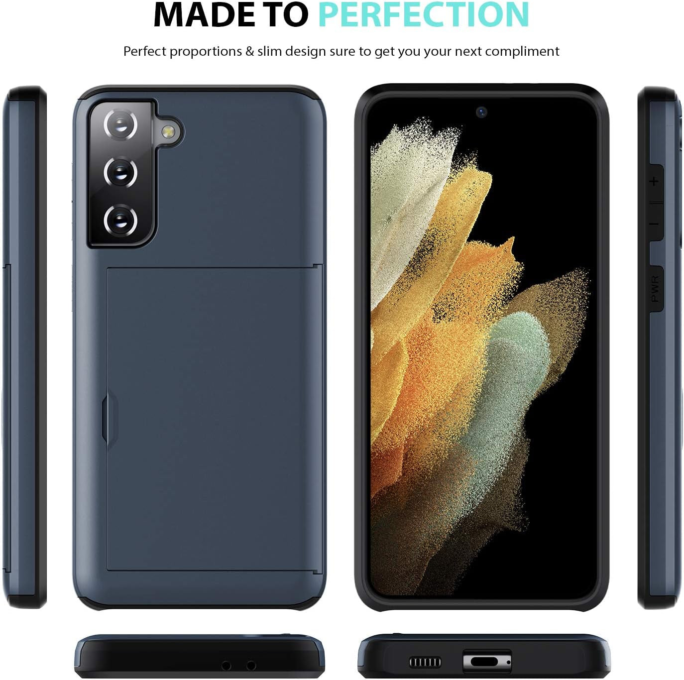 Zuslab Wallet Case Compatible with Samsung Galaxy S21 5G Phone Case with Card Holder Shockproof anti Scratch Compatible with Samsung Galaxy S21 5G with Screen Protector[X2Pack] Dark Blue  ZUSLAB   