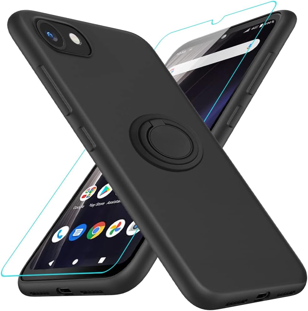 For Motorola Moto G 5G 2023 Phone Case with Glass Screen Protector, 360° Rotatable Ring Holder Magnetic Kickstand/Stand Silicone TPU Shockproof Protective Cover Case for Motorola Moto G 5G - Black  Nijiadi Orbic Joy Rc608L Black  